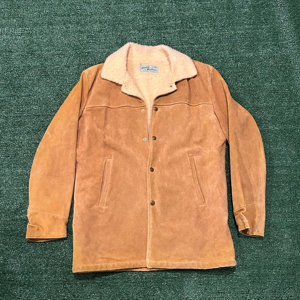 VTG 60’s Tregos Westwear Sherpa Lined Suede Leather Ranch Jacket Size M USA Sz40
